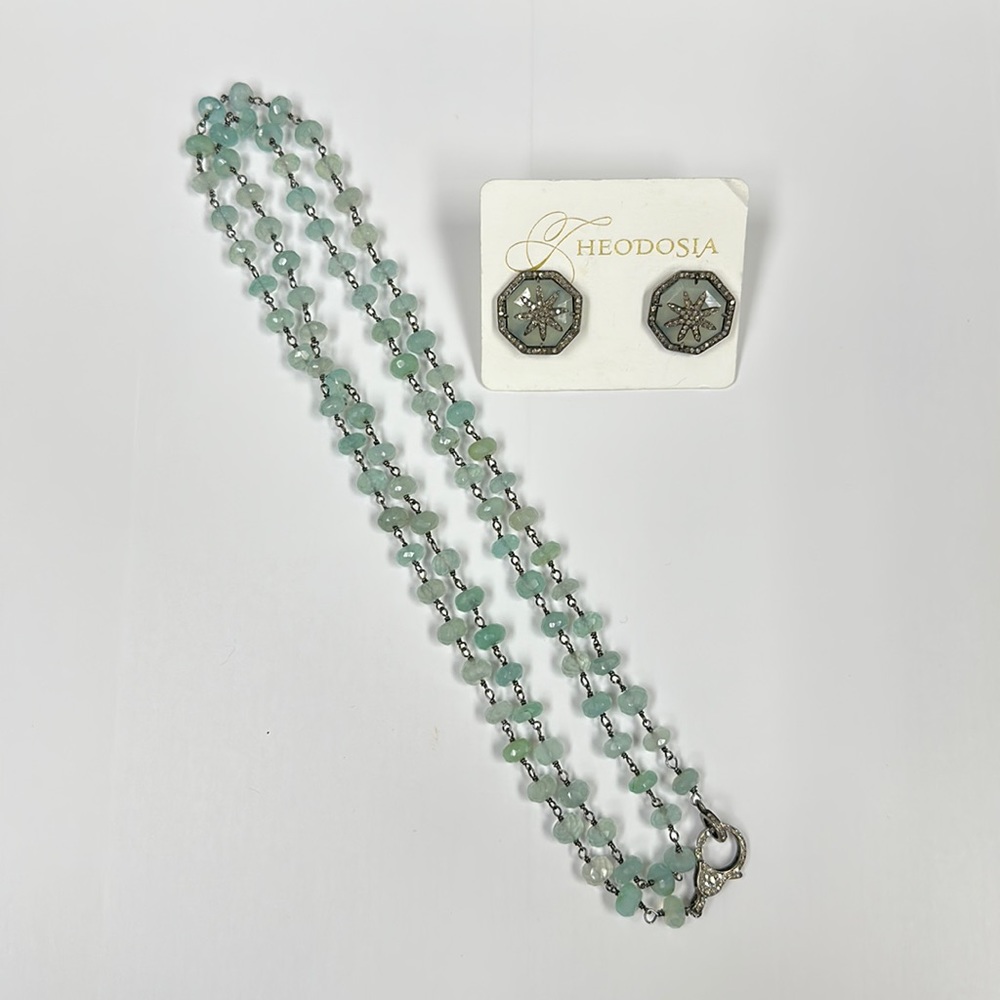 Theodosia Jewelry Pave Diamond and Gemstone Earrings and Necklace Set